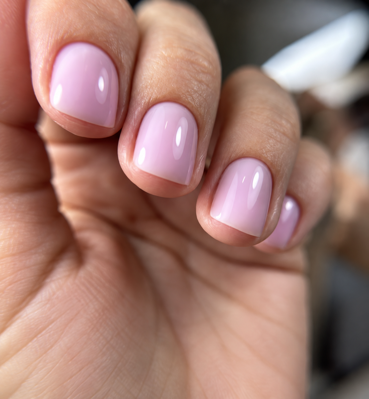 Manicura rosa de uñas cortas, fotografía del anuncio de Strong